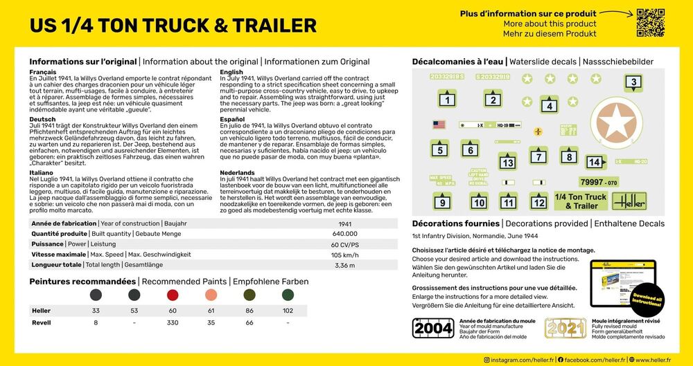 Heller Starter Kit US 1/4 Ton Truck & Trailer maquette 1/72