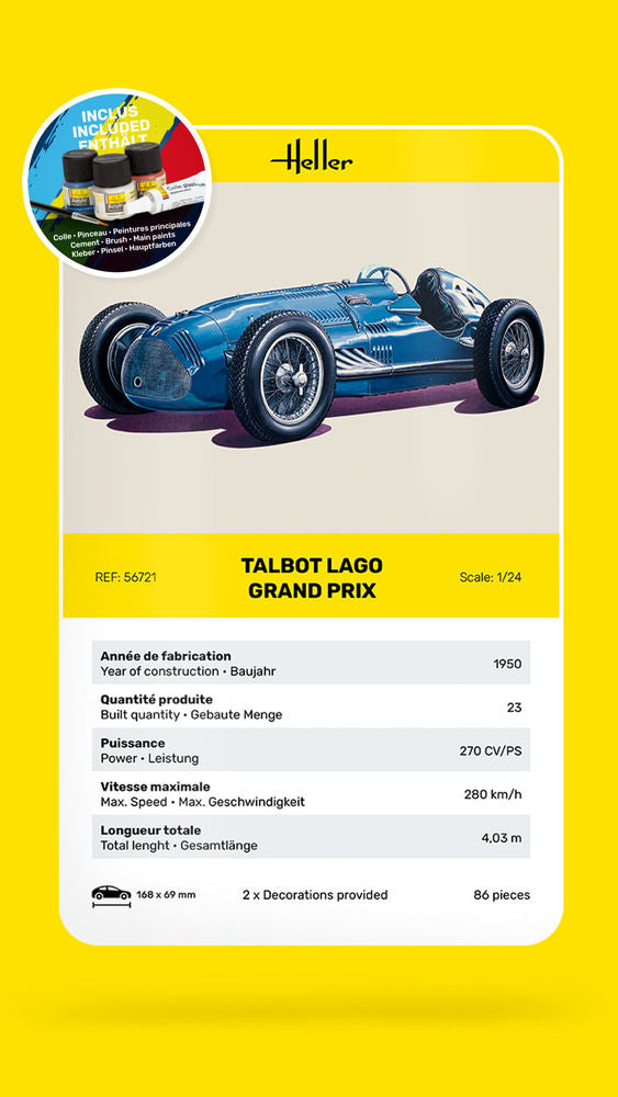 Heller Starter Kit Talbot Lago Grand Prix 1/24 maquette voiture kit complet