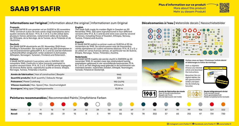 Heller Starter Kit Safir 91 1/72 maquette avion complète