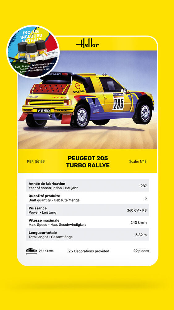 Heller Starter Kit Peugeot 205 Turbo Rallye 1/43 maquette auto