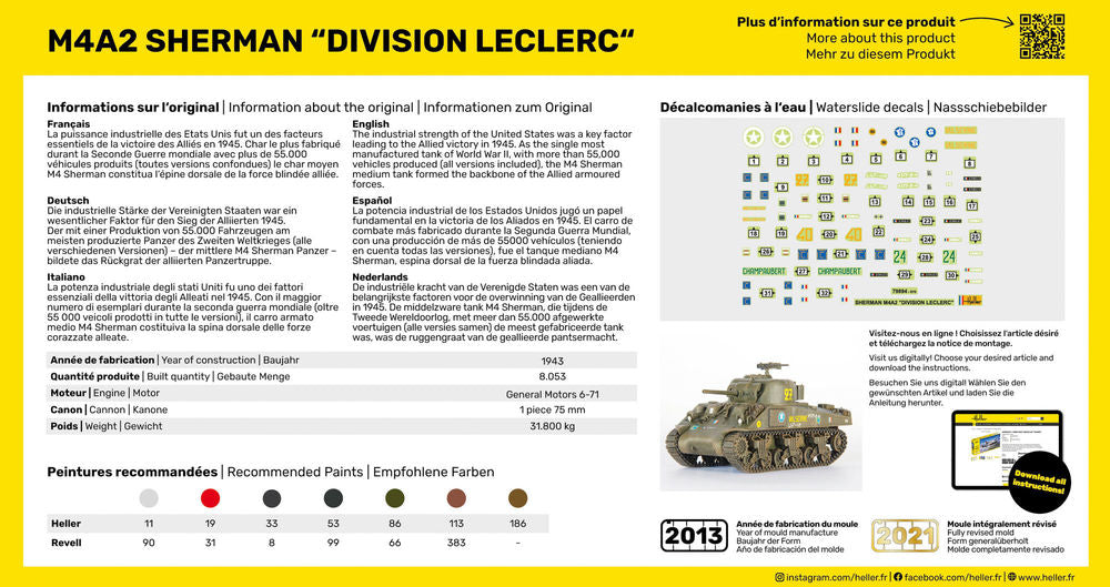 Heller Starter Kit M4A2 Sherman Leclerc maquette char 1/72