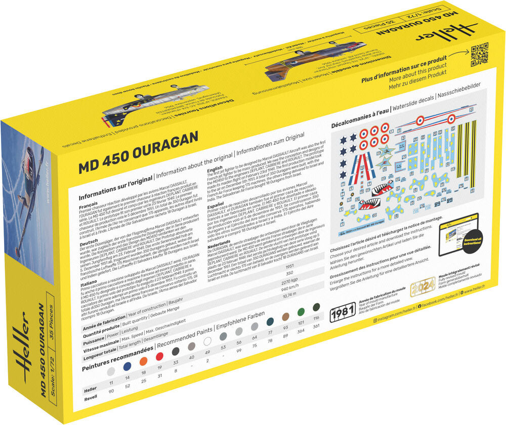 Heller The 9.99 MD 450 Ouragan maquette avion 1/72 chasse
