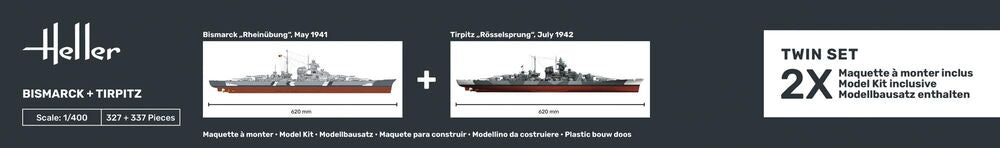 Heller Twinset Bismarck + Tirpitz maquette bateau 1/400