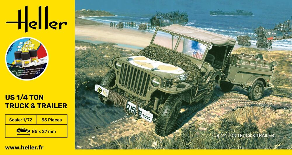 Heller Starter Kit US 1/4 Ton Truck & Trailer maquette 1/72