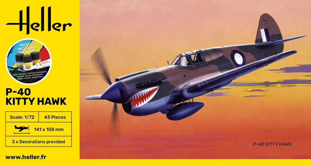 Heller Starter Kit P-40 Kitty Hawk 1/72 maquette avion militaire