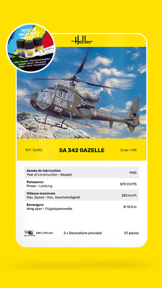 Heller Starter Kit SA 342 Gazelle 1/48 maquette hélicoptère