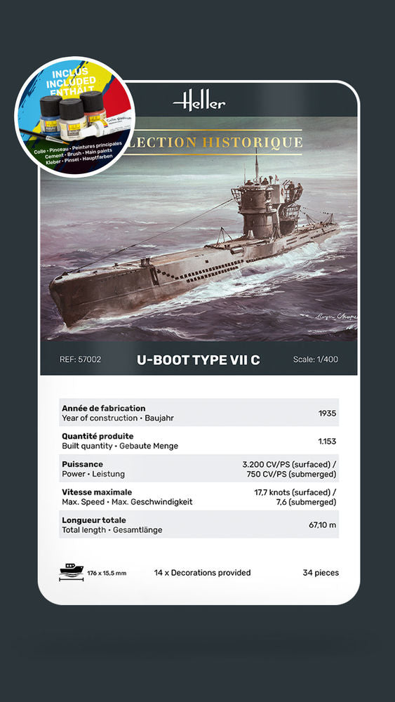 Heller Starter Kit U-Boot Type VII C maquette 1/400